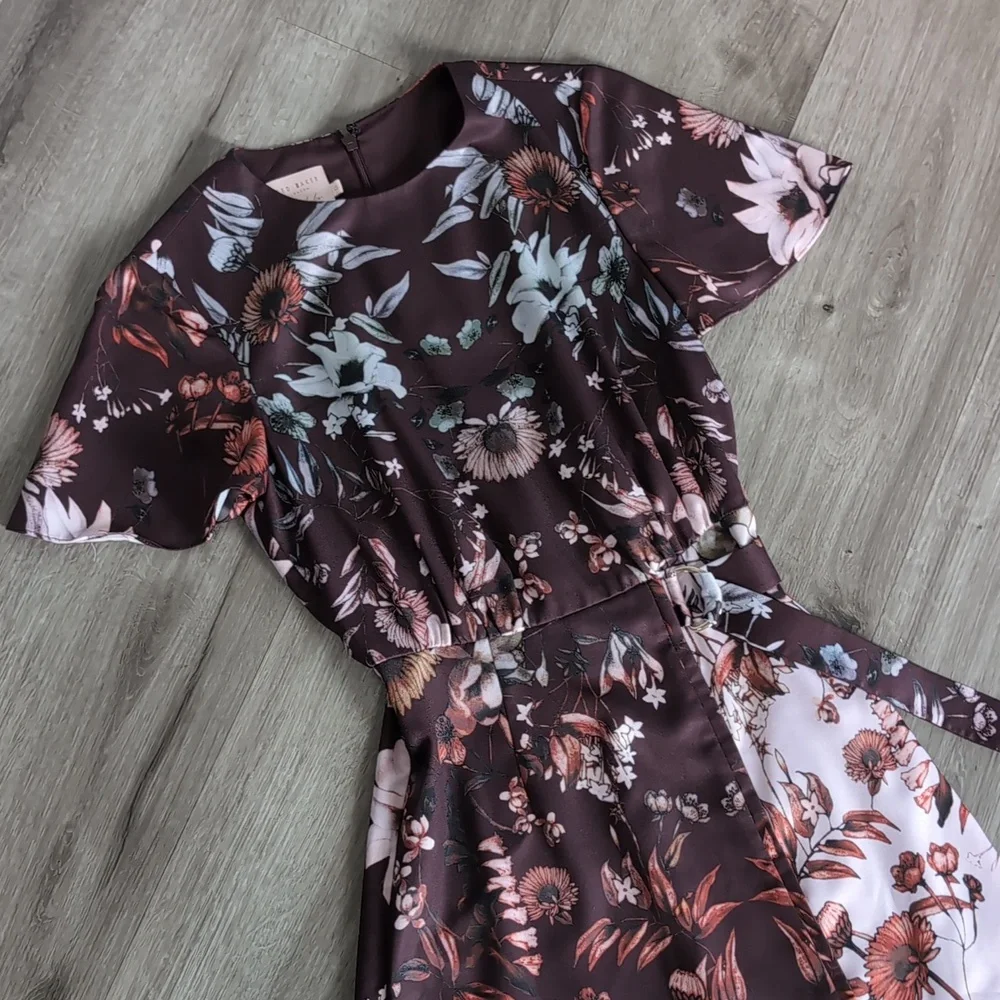 Ted Baker Floral Midi Dress in Burgundy and White - Picture 4 of 6